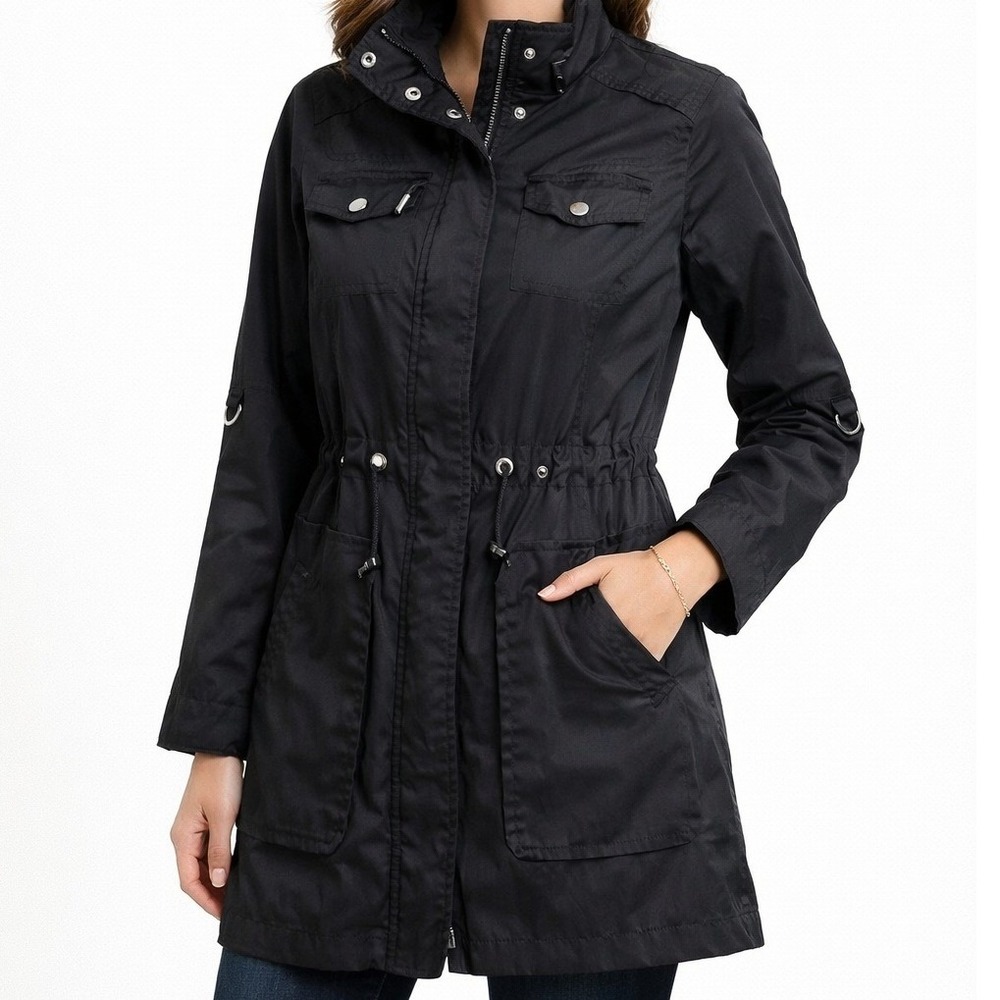 Yoki Womens Anorak Utility Jacket Black Drawstring Waist Polyester JK2530 Size M